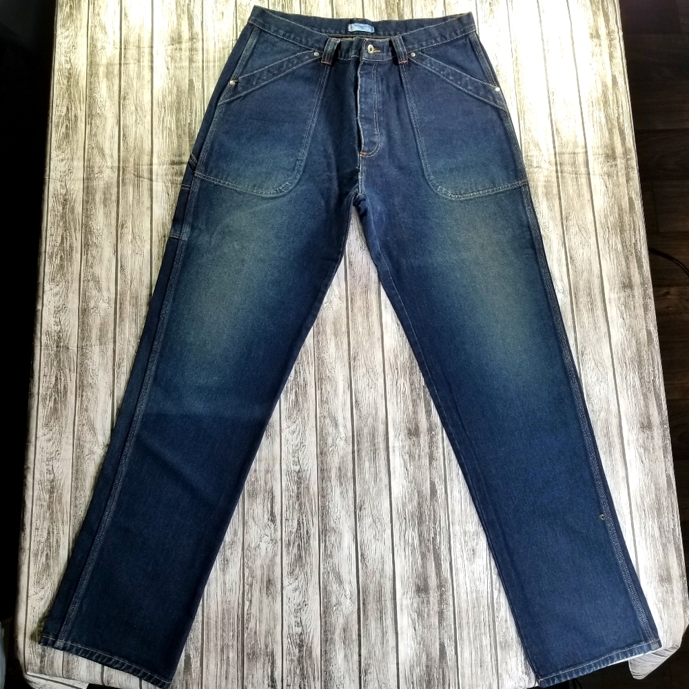 Kenneth Cole Reaction Mens Blue Jeans 38x32 Straight Relaxed Button Fly Vintage